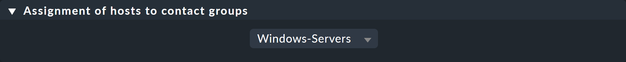 Dialog für die Zuordnung von Hosts zur Kontaktgruppe Windows-Servers.