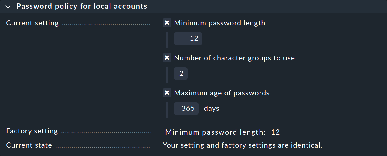 Dialog für Passwort-Regeln.