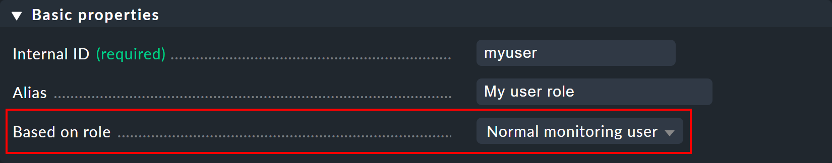 Basic properties of a newly created user role.